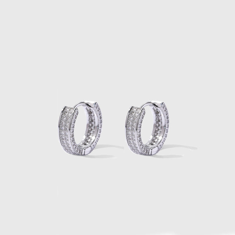 ICED DOUBLE ICED HOOP EARRINGS [18K WHITE GOLD]
